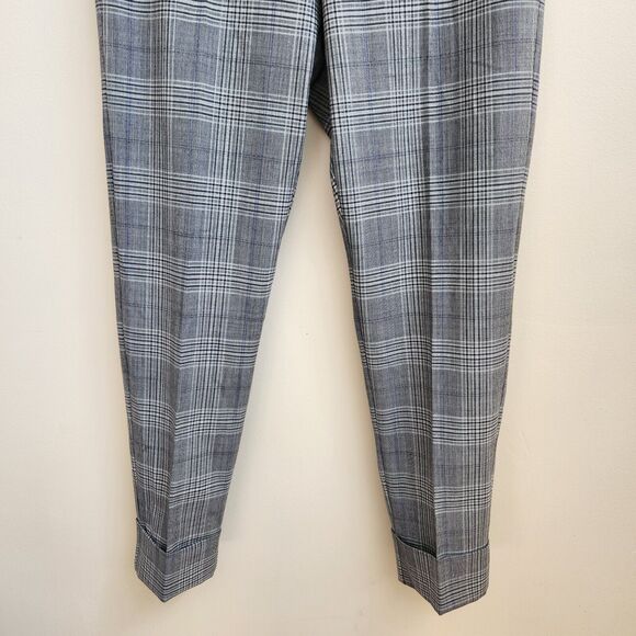 Sharis Place Pants Womens Size Italy 48 Gray Black White Plaid Cuffed Pockets - Picture 3 of 16